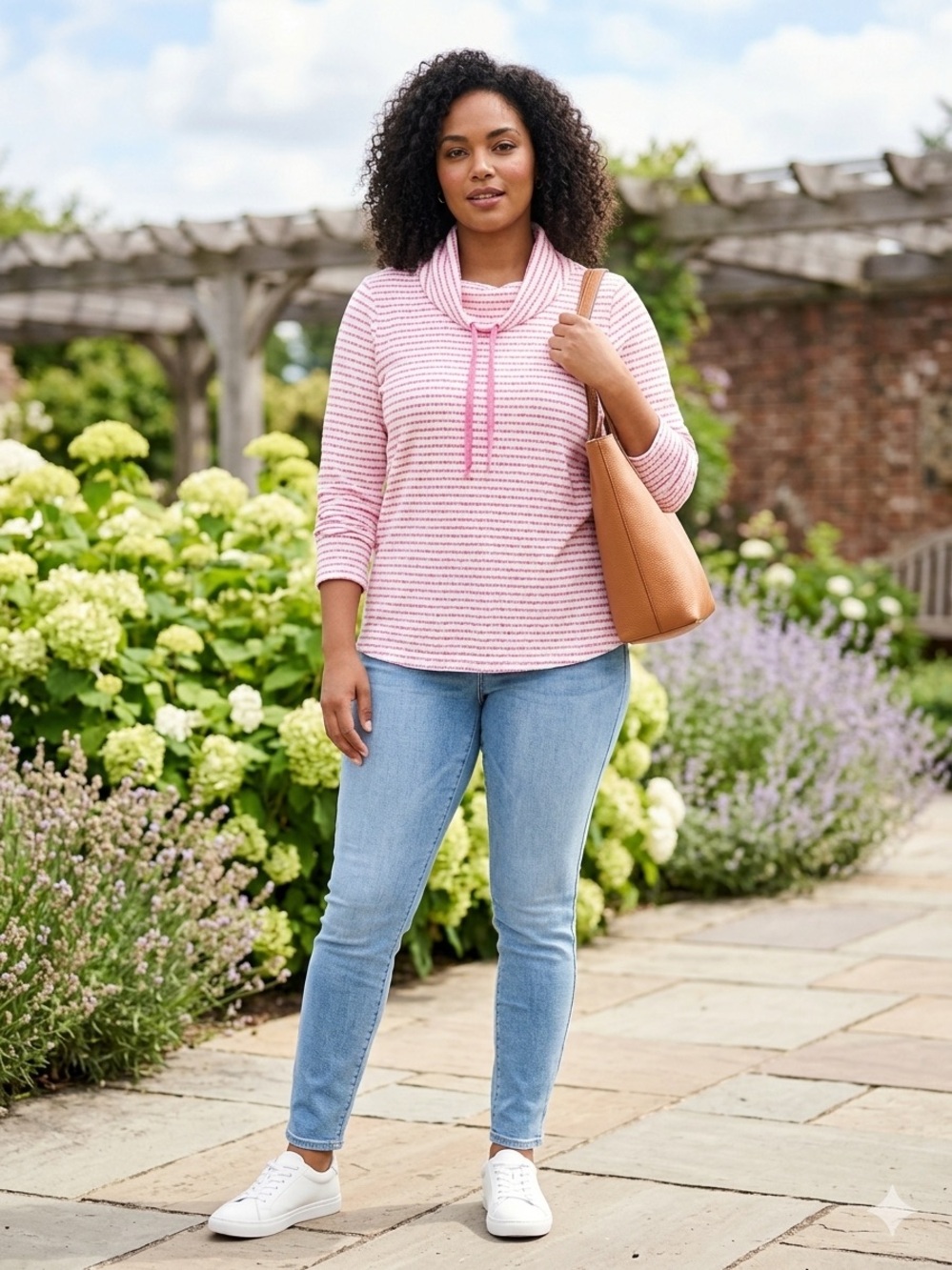 Talbots Textured Stripe Pullover Long Sleeve Small Pink White